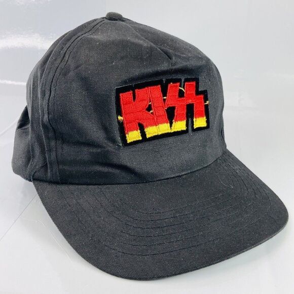 KISS Band Snapback Logo Patch Hat Cap Adjustable Red Yellow VTG Gene Simmons - Picture 1 of 12